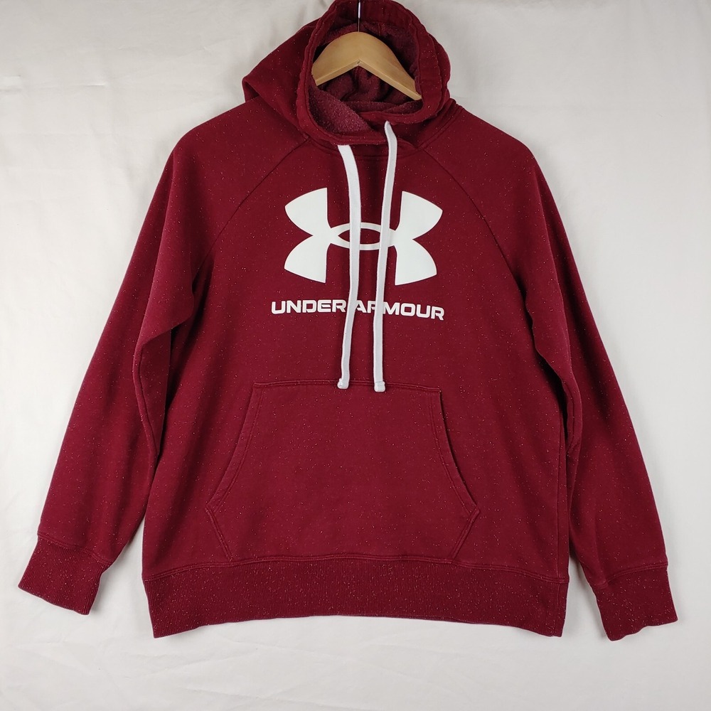 Under Armour Hoodie Mens S Red Long Sleeve UA Graphic Logo Pullover Sweatshirt